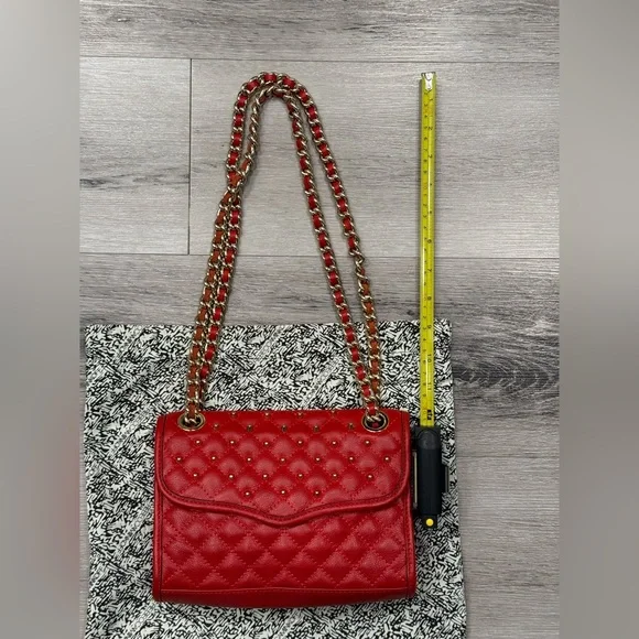 REBECCA MINKOFF Mini Studded/Quilted ‘Affair’ Chain Strap Bag Red w/ Gold Studs - Picture 6 of 11